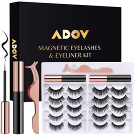 ADOV 10 Pairs Magnetic Eyelashes and 2 Tubes of Magnetic Eyeliner Kit, 3D Natural Look Waterproof Reusable False Lashes with Applicator, No Glue Needed Easy to Wear Long Lasting False Eyelashes Set