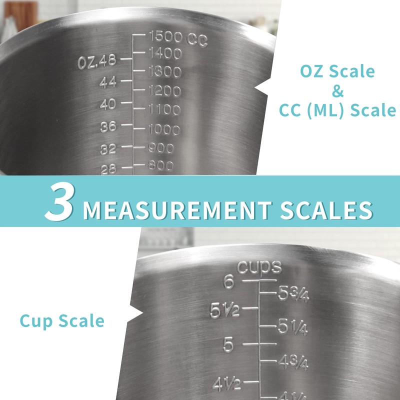 Newness Stainless Steel Measuring Jug with Handle – 3 Measuring