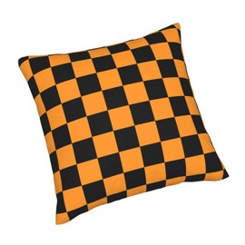 Perinsto Black and Orange Checkered Throw Pillow Covers Set of 2 Decorative Pillowcases Soft Cushion Covers for Sofa Couch Bed Home Decor, 18"X18"