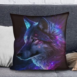 Showudesigns Galaxy Wolf Cushion Covers 18x18 inch Throw Pillow Cover Home Decorative for Boys/Girls Living Room Bedroom Sofa Chair Pillowcase Purple