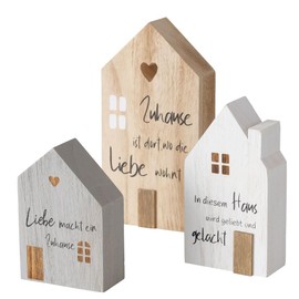 BOLTZE 3-Piece Decorative Stand My House Nature Grey White Wooden Houses with Saying (3 Designs)