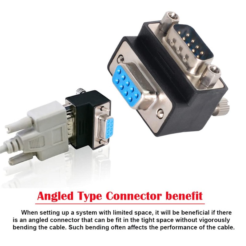 cablecc DB9P Male to Female D-Sub RS232 9Pin 90 Degree