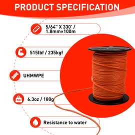 X MONSTER Throw Line 1.8mm 100% UHMWPE Easter Rope for Arborists, Best for Tree Climbing, High Limb Throwing, Outdoor Utility Cord (ORANGE, 330)