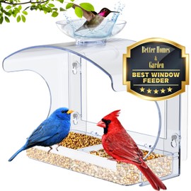 Large Window Bird Feeders Outside with 2 Non-Marking Self-Adhesive Hooks - Wild Bird Watching Outdoor Transparent - Unique Gifts for Garden Yard Elderly Viewing(with a Brush, Easy to Clean)