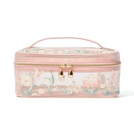 Francfranc Mesh Embroidery Vanity Pouch, Small, Pink