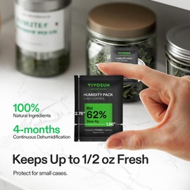VIVOSUN 62% RH Two-Way Humidity Control Packs, Size 4 g, 10 Packs for Storing 1/2 oz, Moisture Balancer with RH Indicator Card for Food & Herb Storage