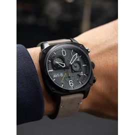 AVI-8 Men's 45mm Hawker Hunter Retrograde Chronograph Sea Gray Watch with Leather Strap AV-4052-03