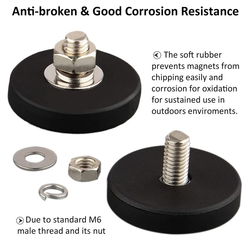 ULIBERMAGNET Neodymium Magnets, Scratch-Resistant with Rubber Coating and M6 Male