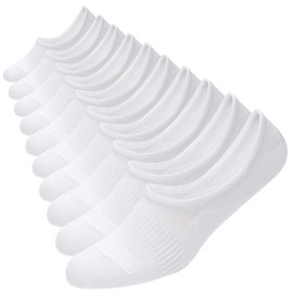 WANDER No Show Socks 10 Pack Cotton Non Slip Low Cut Invisible Loafer Socks Men&Women Boat Liner(10 Pairs White, Sock Size:9-11)