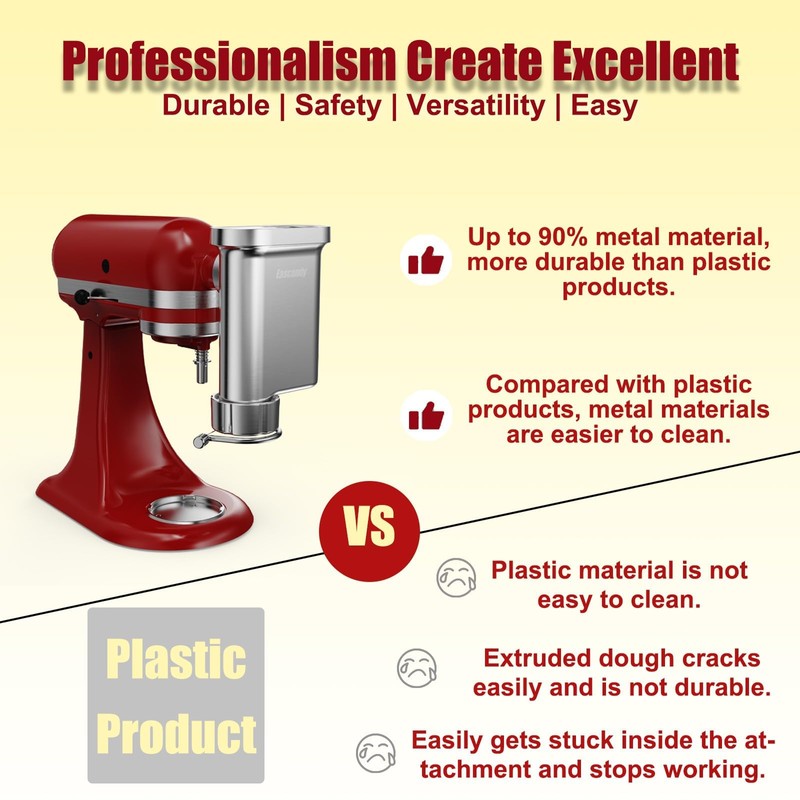 Eascandy Metal Gourmet Pasta Press Attachment for KitchenAid Stand Mixer