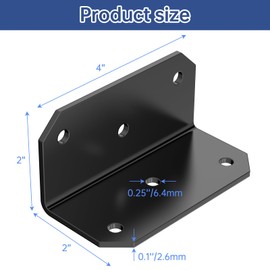 4 PCS L Brackets Corner Brace 4''x2''x2'' Galvanized Medium L Angle Bracket Iron Heavy Duty L Angle Steel Braces Joint Fastener Brackets Screws for Wood Shelves,Furniture,Cabinet,Frame,Fence (Black)