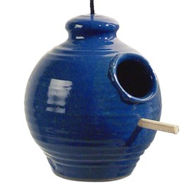 Hanging Stoneware Chickadee Feeder (Royal Blue)