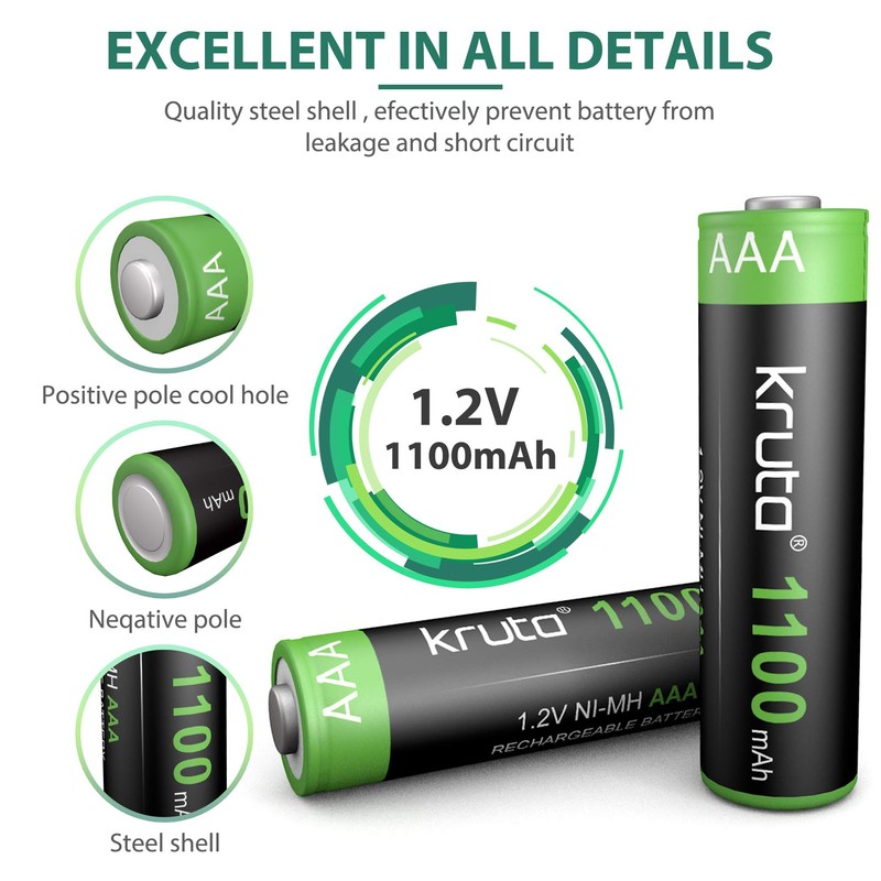 Kruta Solar Lights Batteries AAA 1100mah High Capacity 1.2V Ni-MH