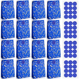 Kosiz 48 Pcs Gold Ring Party Favor Bags Bulk Paper Goodie Bags with Sealing Stickers Blue and Gold Video Game Birthday Decor for Candy Treat Snacks Party Favors, 8.3 x 6 Inches