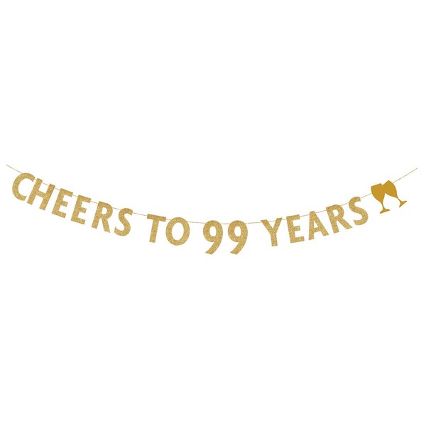 MAGJUCHE Gold Glitter Cheers to 99 Years Banner,99th Birthday Party Decorations