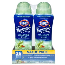 Clorox Fraganzia Laundry Scent Booster Crystals in Cedarwood & Sage Scent - Scented In-Wash Freshener Beads for Fresh, Clean, Great Smelling Clothes and Linens, 18 Oz - 2 Pack
