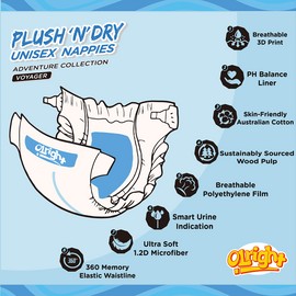 Olright Plush 'N' Dry Nappies Voyager 30 Pack - Size 4 (9-14Kg)