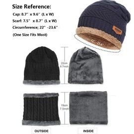 Aufondof 3 Pack Winter Knit Beanie Scarf Gloves Set for Men Thick Warm Sets Knitted Scarf Beanie Hat Touchscreen Gloves Neck Warmer with Fleece Lining (Black)
