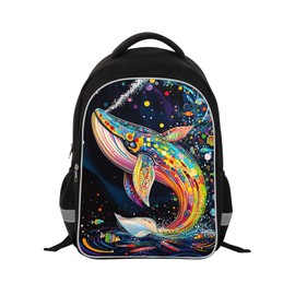 AnySmic Backpack for Kids, Black School Bag with Graffiti Whale Design, Polyester Bookbag for Boys and Girls, Large-Capacity Back Pack, Top Handle, Idea for Unisex-child Age 6+
