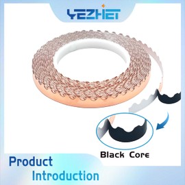 YEZHET Scalloped Copper Foil Tape, 1/4 Inch Black Backed Copper foil for Stained Glass