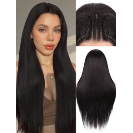 FAVE 13x4 Dark Brown Lace Front Wigs 30 Inches Long Straight Synthetic Lace Front Wig Pre-Plucked Lace Wig Brunette Wig for Daily Use Beginner Friendly