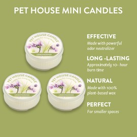 One Fur All Pet House Mini Candle - Lemongrass 3 Pack - Pet Odor Eliminator Mini Candle - Natural Wax Candle - Mini Candle Set - Pet-Friendly Non-Toxic Scented Candle