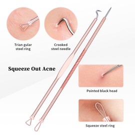 DUcare Blackhead Remover Comedone Squeezer Set 4 Pieces Professional Extraction Tweezers Set for Removing Acne Pimples Comedone Extractor for Face Care with Case (Gold)