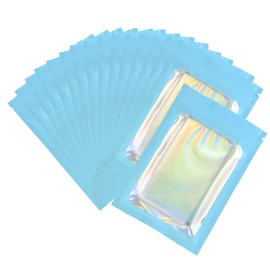 Holographic Foil Clear Window & Blue Resealable Zip Baggies for Small Business, Home Use, Food Storage, Beauty Sample, Bulk, DIY Hangover Kit Bags (100, 5.51 inch x 7.87 inch)