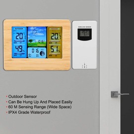 Bewinner Weather Station for Indoor Outdoor, LCD Digital Weather Station Clock Portable for Wall-Mounted or Up-Right Thermometer Indoor&Outdoor Humidity (Yellow)