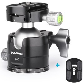 Flat Tripod Ball Head INNOREL Panoramic CNC Metal Camera Tripod Ball Head with 1/4 Inch Arca Swiss L-Plate Bracket and Q.R Plate for Tripods, Monopods, DSLR, Camcorders, Maxload 20kg E40