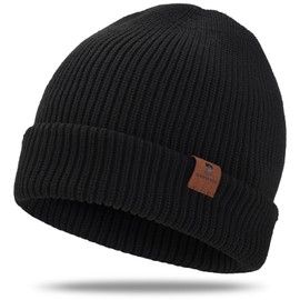 BARFULKER Beanie Hat Women Men Winter Warm Knitted Hat Winter Hats Thermal Running Hats Stretchy Soft Wool Hat with Cuffs and Thick Warm Lining Gift Unisex, black