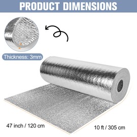 Reflective Insulation Roll 47in x 10Ft (3mm) Foam Core Radiant Barrier Double Reflective Aluminum Foil Wrap Insulation Sheet Thermal Shield for Winter RV Window Thermal Cold Insulation Summer Heat