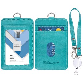 Wisdompro Pass Case, Commuter Pass Case, Reel, Vertical, Double-Sided, Employee ID Card Case, Name Card Holder, ID/IC Card Case, PU Leather, For Work or School Commutes, Men's, Women's, Blue Green