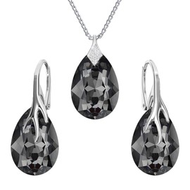 Panda-Jewellery Jewellery Set for Women Earrings Silver 925 Hanging - Women's Necklace with Pendant - Jewellery Set for Her with Crystals Pear - Earrings Hanging and Necklace Girls Gift Women,
