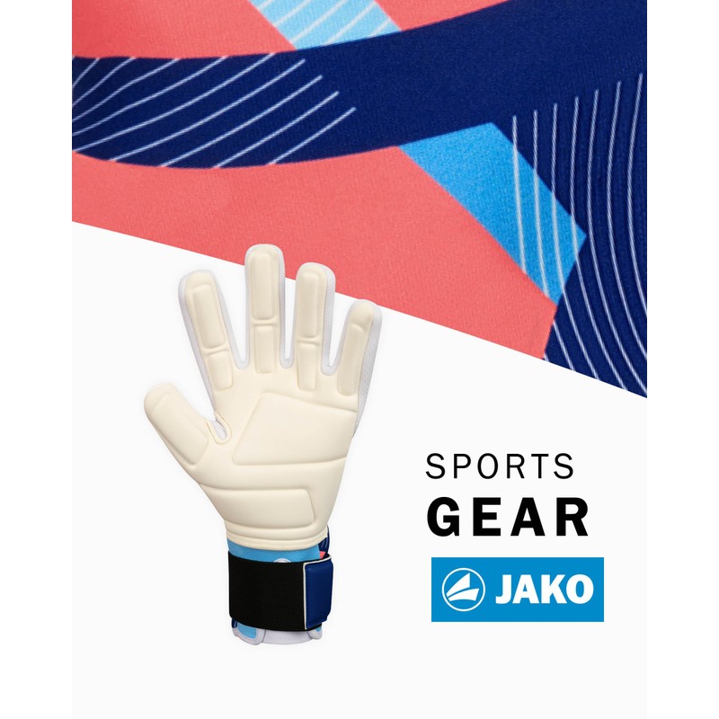 JAKO Unisex River GIGA NC Goalkeeper Gloves, Navy/SkyBlue/Coral, 7.5