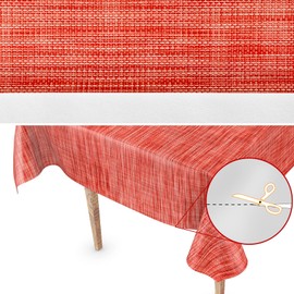 Washable Garden Tablecloth, Oilcloth, 120 x 140 cm, Cut Edge, Linen Textile Look, Red