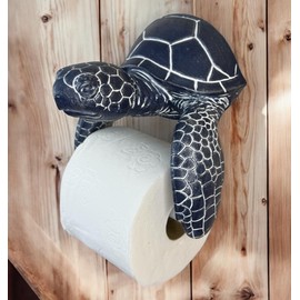 Sea Turtle Wall Mount Toilet Paper Roll Holder Rustic Nautical Dark Navy Blue/White Coastal Decor – Weathered Finish