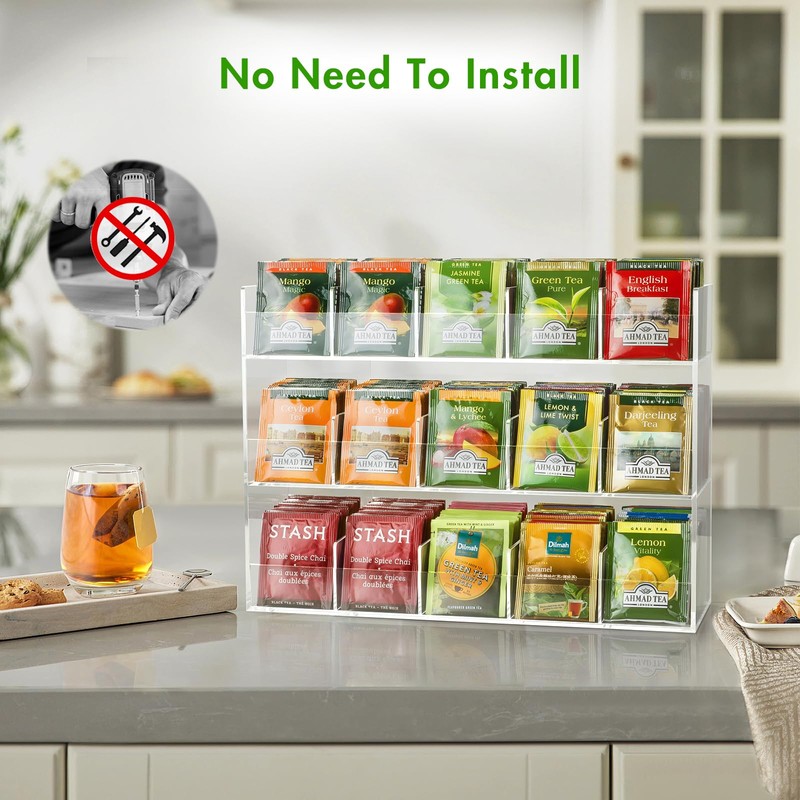 BEYGORM Acrylic Tea Bag Organizer for 270 Tea Packets, No