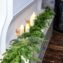 Artificial Norfolk Pine Garlands, Real Touch Winter Pine Garland, Green Artificial Greenery Garland for Table, Mantle, Wall, Indoor, Outdoor Christmas Decorations (4.92 FT)