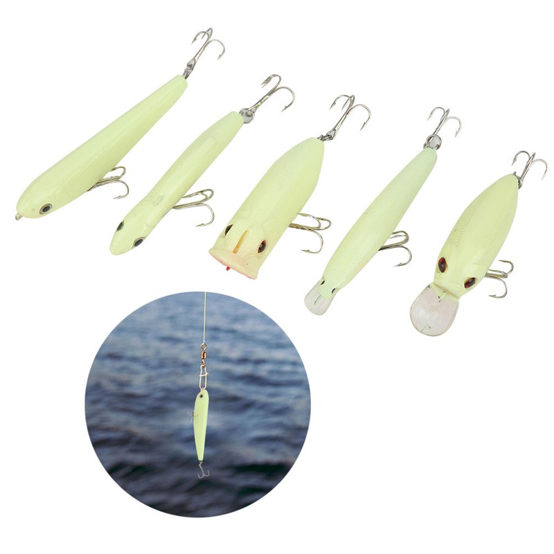 5Pcs Simulation Luminous Plastic Lure Hard Minnow Popper Pencil VIB