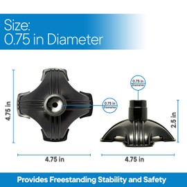 RMS Cane Tip - Self Standing Quad Base Replacement for Most Walking Canes, Walking Sticks, Folding Canes or Offset Quad Pod or Tripod Canes - 4 Prong Rubber Cane Foot Pad (Black)