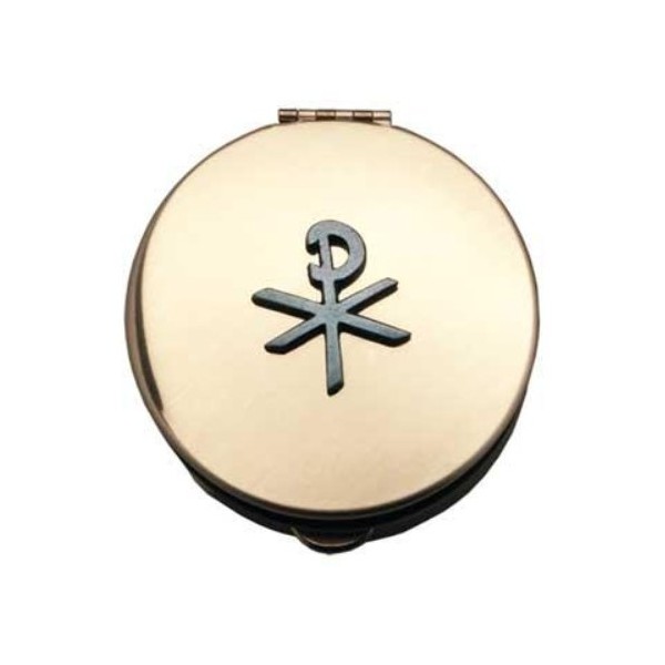 Pyx With Chi-Rho Cross (PS131) - 1 1/2" Diameter, 1/2" Deep, Polished Brass