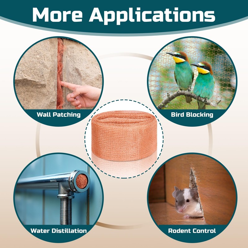 PamMittul Copper Mesh Rodent Control, 4in x 90ft Rustproof Pure