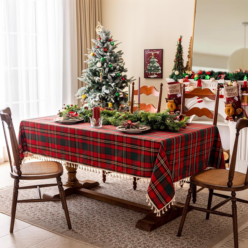 JIALE - Mantel rectangular de cuadros de algodón y lino