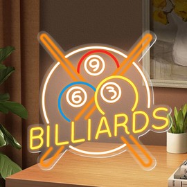 Billiards Eight Ball Led Neon Light Signs For Wall Decor, Premium Acrylic LED Neon Light Hang With Metal Chain, USB Powered Beer Bar, Pub Store,Restaurant , Garage Bar, Shop Pub, Bistro, Party, Man Cave, Convenience Stores,USB Operated,Dimmable Switch 5V 15.7*14.9inches (BILLIARDS)