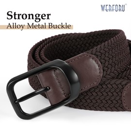 WERFORU 2 Pack Stretch Woven Belts Men's Elastic Braided Belt 1 3/8 Casual Golf Belt for Jeans Pants Black+Coffee