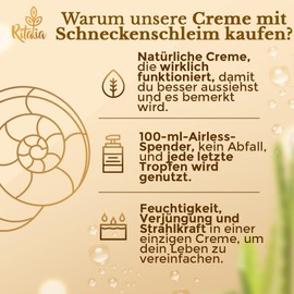 Ritalia® Organic Face Cream 100 ml, 75% Snail Slime & Hyaluronic Acid Moisturising Anti-Age Care for Men and Women Against Wrinkles, Scars & Stains