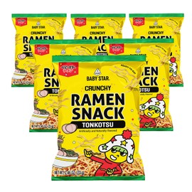 Baby Star Crunchy Ramen Snack Tiny | Tonkotsu 2.46oz (6 Pack) | Delicious Dry Ramen Snack Packs