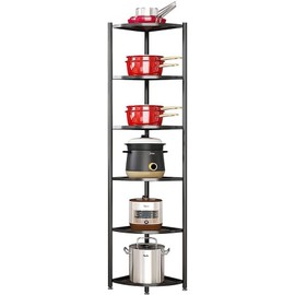 bimiti 6-Tier Kitchen Corner Shelf Triangular Corner Pot Rack Storage Shelf Multi-tier,Carbon Steel Cookware Stand Home Storage Organizer Holder for Pans Pots and Kettles