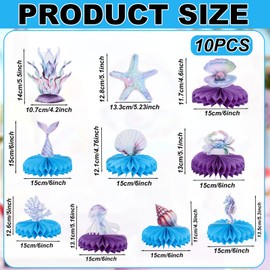 lasuroa 10stk Meerjungfrau-Partydekorationen, 3D-Waben-Geburtstagsdekorationen für Unterwasserpartys Babyparty-Zubehör Tischdekorationen mit Meerjungfrauenmotiv für Kinder
